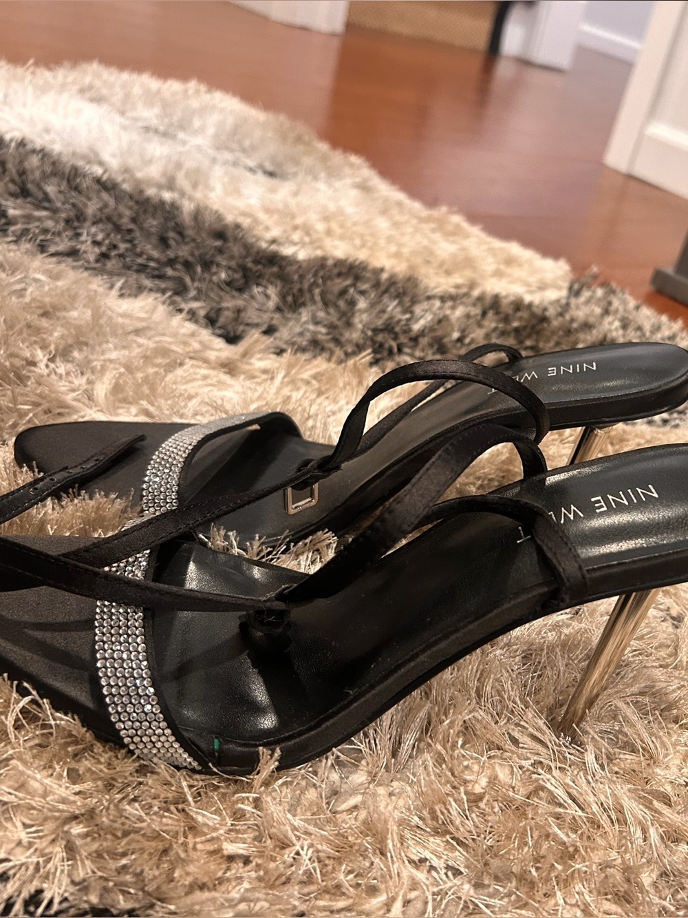 Nine West Black Rhinestone Strap Heels
